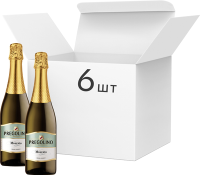 Напій винний слабоалкогольний газований Pregolino Moscato напівсолодкий білий 0.75 л 5.0-8.5 % х 6 шт (4820188111901_B)