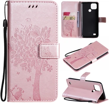 Чохол книжка Pattern для Realme C21Y (кіт та дерево) Rose Gold (24856-27)