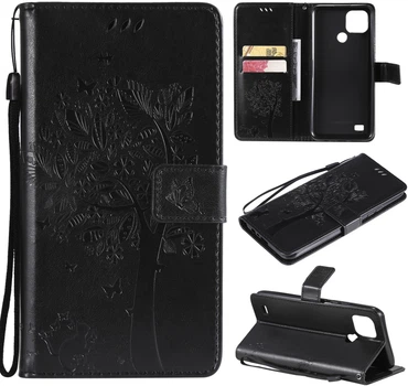 Чехол книжка Realme C25Y (чехол кот и дерево) Black (26951-2B)