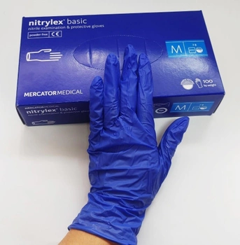 Перчатки нитриловые Mercator Medical Nitrylex basic голубые одноразовые смотровые размер М