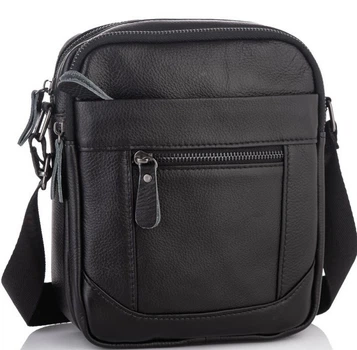 Мужская cумка-барсетка кожаная через плечо черная Tiding Bag SK N5386