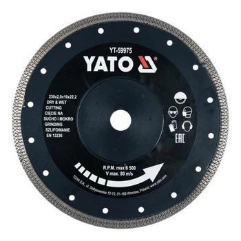 Диск отрезной алмазный YATO 230 X 2 X 10 X 22.2 мм по керамограниту/ стеклу/ керамике (YT-59975)