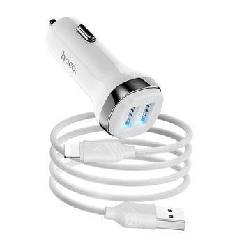 Зарядне автомобільне HOCO Z40 (2USB/2.4A) Lightning Білий