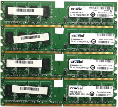 Комплект оперативной памяти Crucial DDR2 8Gb (4*2Gb) 800MHz PC2 6400U CL6 (CT25664AA800.M16FJ1) Б/У