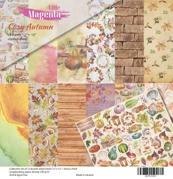 Набір скраппаперу Magenta Line, Cozy Autumn, 12 двосторонніх аркушів + бонус, 30,5х30,5 см, артикул MLPPL05001