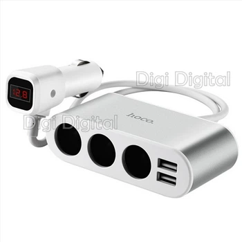 Автомобильное зарядное устройство Hoco Z13 Дисплей 2xUSB 2,1A тройник разветвитель прикуривателя Серебряный