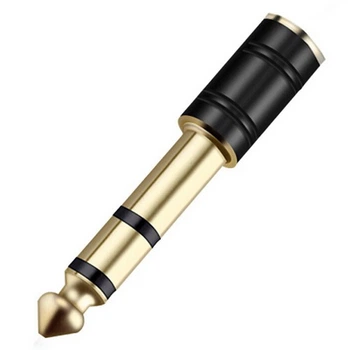 Адаптер переходник стерео Audio Jack 3.5 мм F (мама) - 6.3 мм M (папа) R Connector Black/Gold (48423)