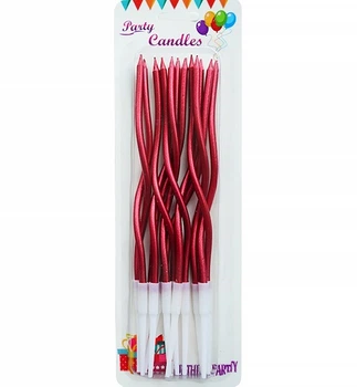 Свечи для торта "Twirl" набор - 12 шт., высота - 15,5 см, цвет - красный