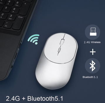 Мышь беспроводная DM Silver 2в1 Bluetooth+USB оптическая