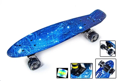 Скейт Penny Board "Fish" Космос Синій на LED колесах