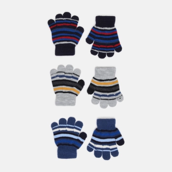 Перчатки YO! R-118/5P/B 16 (3 пары) Синий в полоску/Темно-синий в полоску/Серый в полоску (5903999479749)