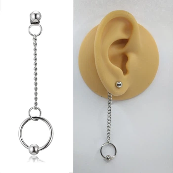 Довга сережка гвоздик кільце на ланцюжку Stainless steel