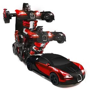 Машина-трансформер с пультом и аккумулятором Bugatti robot car размер 1:18 Красная (327763)