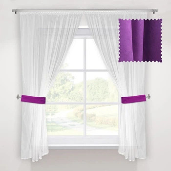 Кухонная яркая короткая занавеска Фуксия Adagio Windows Decor Белые тюлевые шторы с подхватами в размерах 1,45х1,7м - 2 шторы