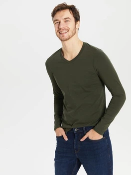 Чоловічий реглан LC Waikiki з V-подібним вирізом M Хакі (LCWKnitwear-2755)
