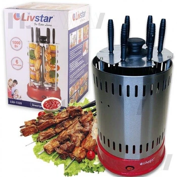 Електрошашличниця на 6 шампурів шашлик будинку 1000 Вт Livstar BBQ вертикальна (0348)