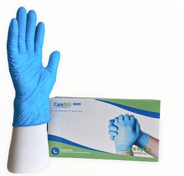 Рукавички нітрилові Care 365 Premium медичні оглядові L блакитні 100 шт/упаковка