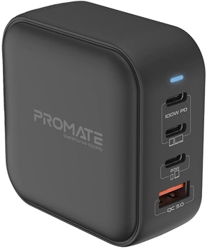 Сетевое зарядное устройство Promate GaNPort4-100PD 100 Вт 3хUSB-C+USB-A Black (ganport4-100pd.black)