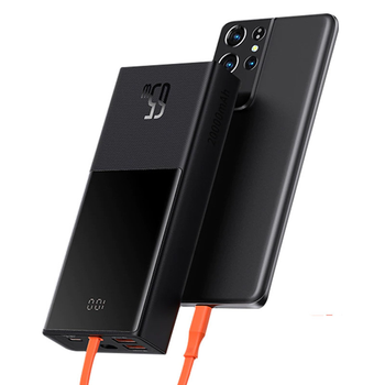Зовнішній портативний акумулятор Power Bank BASEUS 20000mAh з швидкою зарядкою 2USB/1Type-C+Type-C Cable, 5A/65W Black (PBB4)