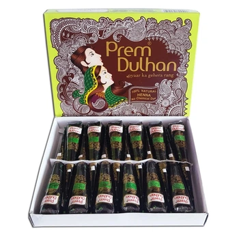 Хна для мехенді натуральна темно-коричнева в конусах Prem Dulhan, коробка 12 конусів, 360 г