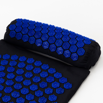 Масажний килимок Аплікатор Кузнєцова + валик масажер для спини/шиї/голови OSPORT Lotus Mat Eco (apl-021) Чорно-синій