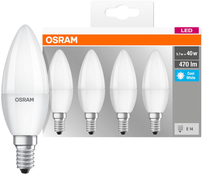Набір світлодіодних ламп OSRAM BASE B35 свічка 5 W 4000 K E14 4 шт. (4058075819610)