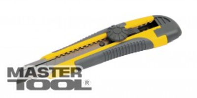 MasterTool Нож 18 мм ABS пластик TPR покрытие с металлической направляющей винтовой замок + 2 лезвия, Арт.: 17-0118