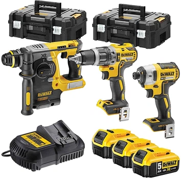 Набор из трех инструментов бесщеточных DeWalt 18 В XR Li-lon, 5 Ач, чемодан, 3 аккумулятора и зарядное устройство (DCK368P3T)