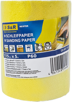 Шліфпапір S&R 115 мм х 5 м, зерно 60, в рулоні (236605115)