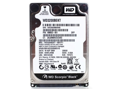 Накопитель HDD 2.5" SATA 320Gb WD, 16Mb, 7200rpm, Black (WD3200BEKT)