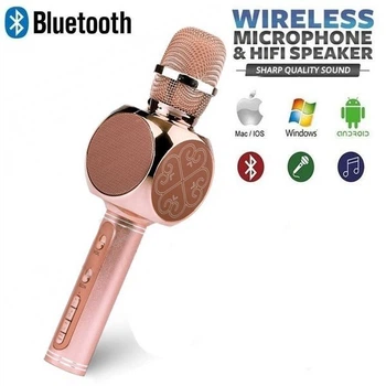 Микрофон для Караоке Wuw Karaoke YS-63 Pro Розовый Беспроводной 2в1 Bluetooth Колонка с 3Вт звуком Мембраной функцией Смены Голоса Фонограммы для детей и взрослых