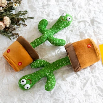 Танцующий кактус USB поющий 120 песен с подсветкой Dancing Cactus TikTok игрушка Повторюшка кактус зеленый