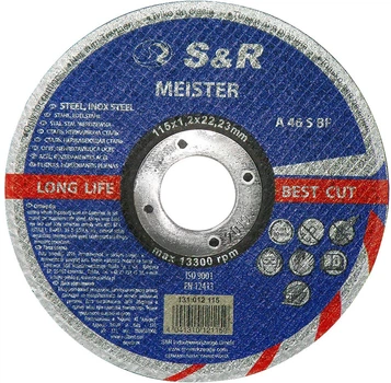 Круг отрезной S&R Meister A46S BF по металлу 115x1.2x22.2 мм (131012115)