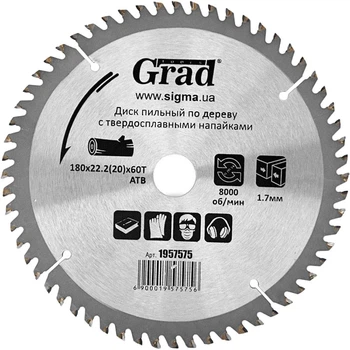 Диск пильный по дереву Grad 180х22.2х40T (1957545)