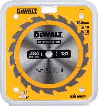 Диск пильный DeWalt по дереву 184 мм 18 (DT1938)
