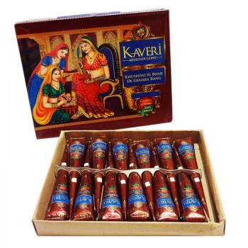 Свіжа хна для тату натуральна темно-коричнева в конусах Kaveri, коробка 12 конусів, 360 г