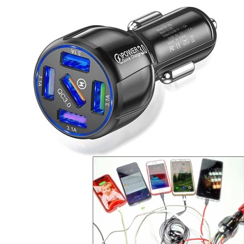 Зярядное устройство в прикуриватель авто на 5 USB от 12 - 24 вольта на QC 3.0 Quick Charge Mega (31485)