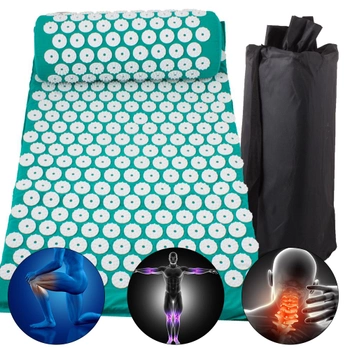 Массажный игольчатый коврик + валик Бирюзовый Акупунктурный для спины и ног лечебно-профилактический