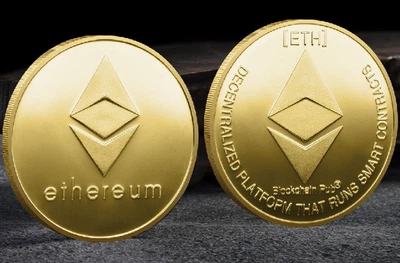 Сувенирная монета Эфир ETH (Ethereum) в пластиковой прозрачной коробке/чехле (530284940) Золото