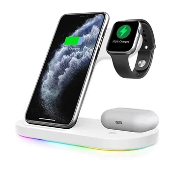 Док-станция Charger 3в1 15W LED для iPhone/Samsung/Apple Watch/AirPods white