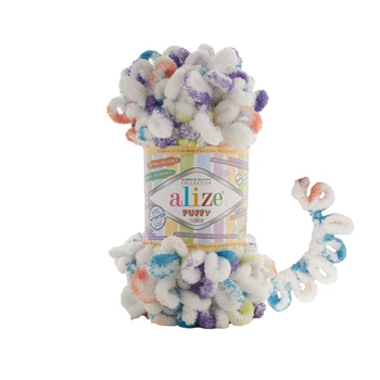Пряжа для вязания Alize Puffy Color 7539 Бело-фиолетово-голубой