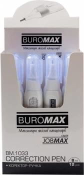 Набор 12 шт. корректоров-ручек Buromax Jobmax 8 мл с металлическим наконечником на спиртовой основе (BM.1033)