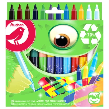 Волшебные фломастеры Auchan Maxi из переработанного пластика, меняющие цвет, 12 шт.