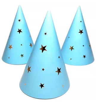 Ковпачки паперові "Golden stars" (5шт.), висота - 15 см, картон високої якості, колір - блакитний
