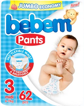 Детский подгузник Bebem Трусики 3 midi 6 - 11 кг 62 шт