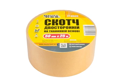 Лента двухсторонняя Mastertool на тканевой основе 50 мм×25 м 77-6525