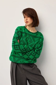 Джемпер oversize в українському стилі Заріна зелений, One Size
