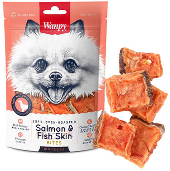 Лакомство для собак Wanpy Soft Salmon Fish Skin Bites Мягкие кусочки лосося 100 г (6927749868019)
