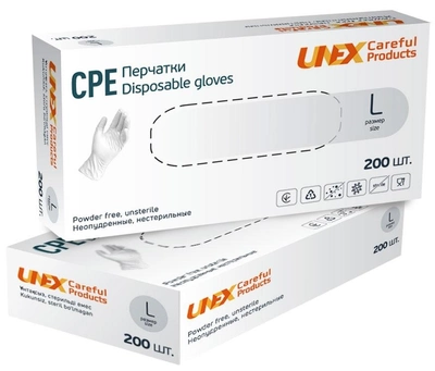 Рукавички CPE L прозорі UNEX неопудрені 200шт