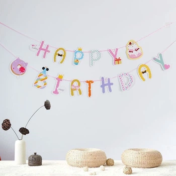 Напис картонний 13х16 см Happy Birthday Солодощі Різнокольоровий 4,5 метра